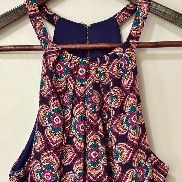 Express| Vibrant Fit & Flare Halter Floral A-Line Sleeveless Mini Sundress Sz 10 - Picture 1 of 6